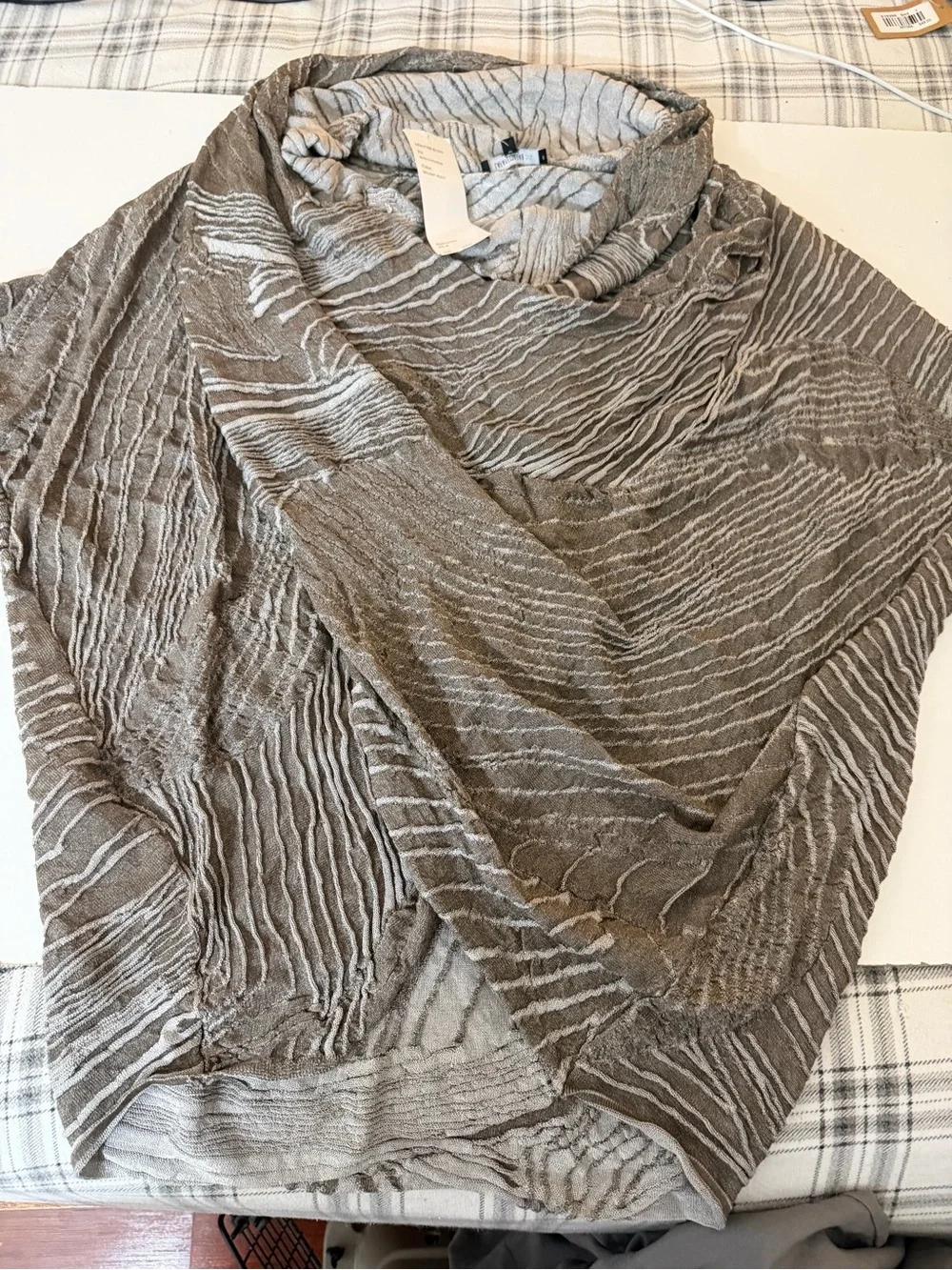 Lafayette 148 Gray Draped Knit Abstract Stripe Oversized Poncho Top NWT‎ M-XL